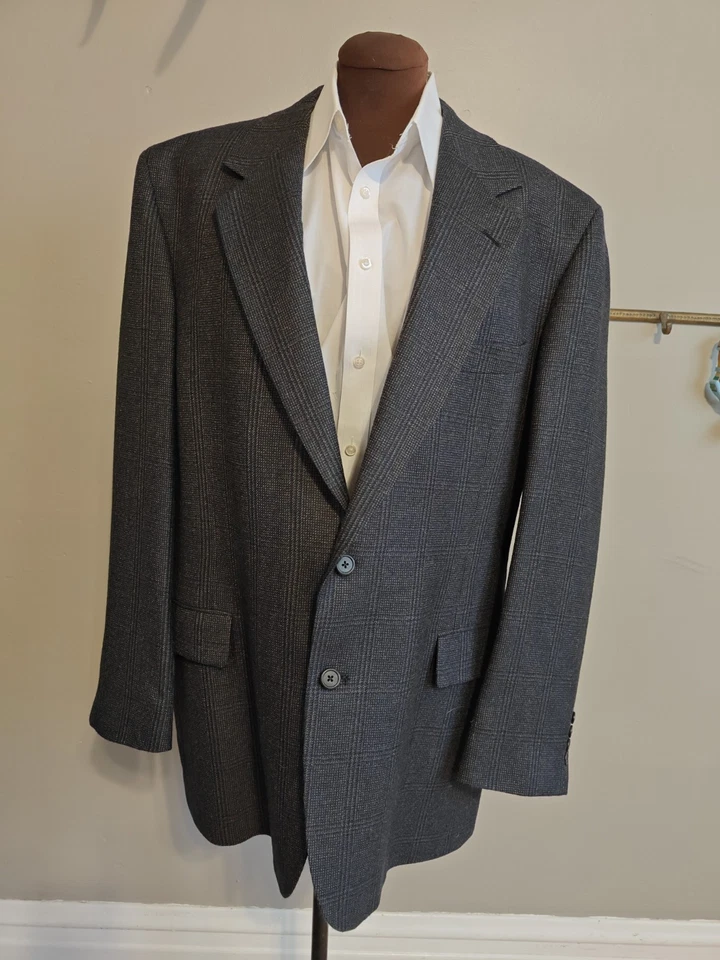 🇺🇲 Abrigo Blazer Deportivo Dos Botones De Colección Lacrosse Para Hombres 46L Hecho en EE. UU. Azul Marino Cuadros Foto 3 de 4