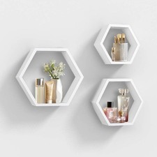 AHDECOR Hexagon Floating Shelves, Set of 3 White Wall 3,