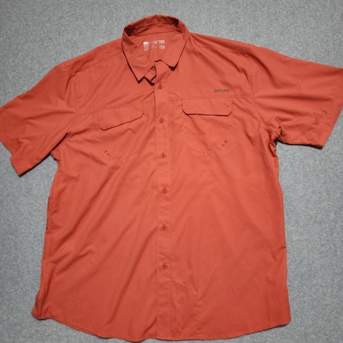 Ariat Tek Hemd Herren XL orange Knopfleiste belüftet Angeln leicht Brillentuch