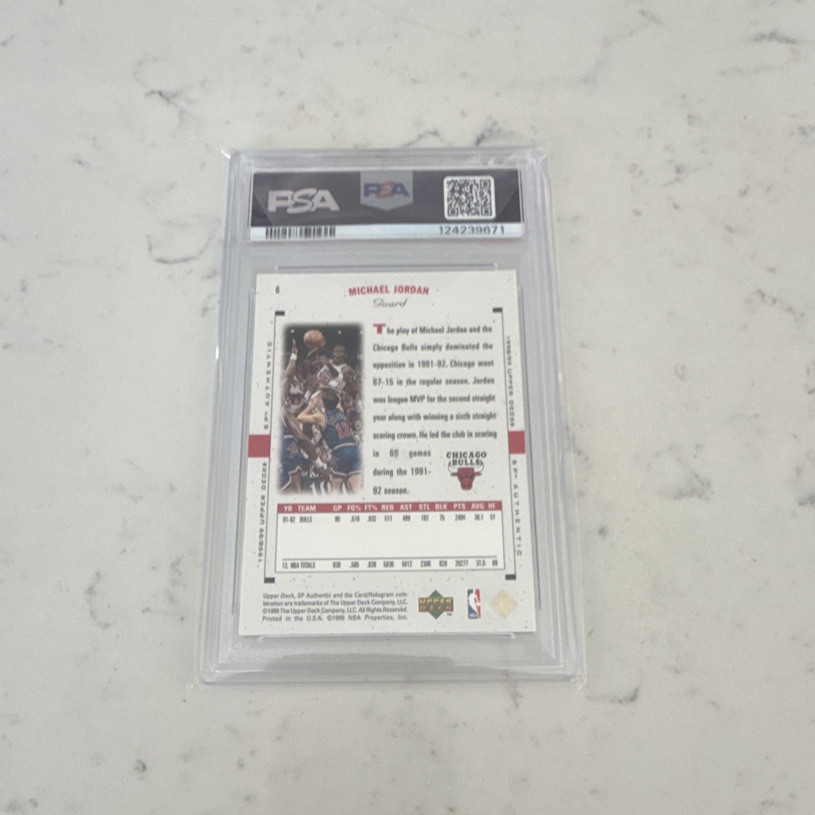 Upper Deck 1998-99 SP Authentic Michael Jordan #6 Chicago Bulls PSA Graded view 2