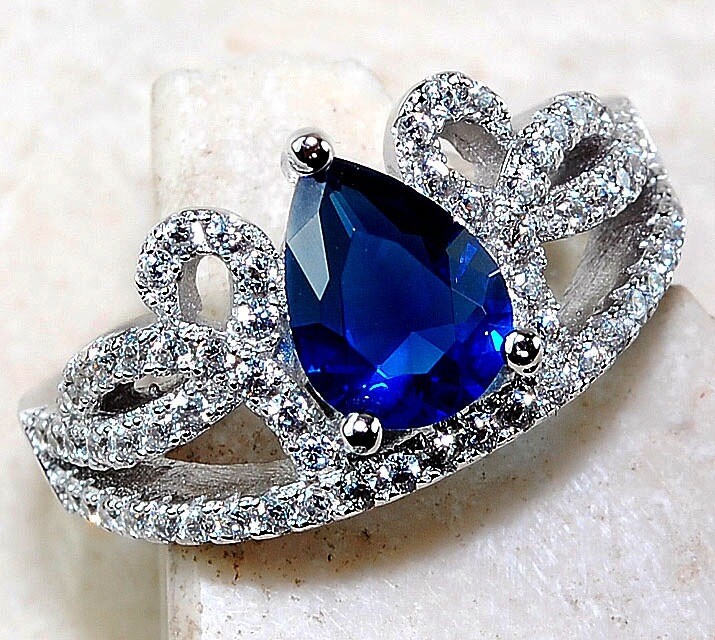 2CT Blue Sapphire & Topaz Sterling Silver Ring Size 6 MK1-9
