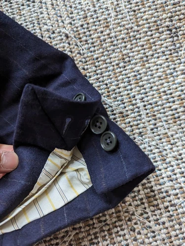 ERMENEGILDO ZEGNA flannel 2PC double breasted 44L 36x34 blue striped SUIT wool