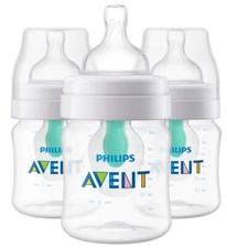 Philips Avent Anti-Colic Clear Baby Bottles 4oz Newborn Flow Nipples - 3 Pack