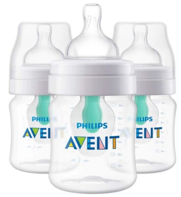 Philips Avent Anti-Colic Clear Baby Bottles 4oz + Newborn Flow Nipples - 3 Pack