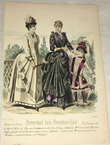 Lovely Hand-Colored Fashion Print Ladies Journal des Demoiselles Paris 1885 - 第 1/2 張圖片