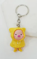 Cute Pig Keychain Raincoat Keyrings Bag Tag Animals Backpack Clips Adorable Gift
