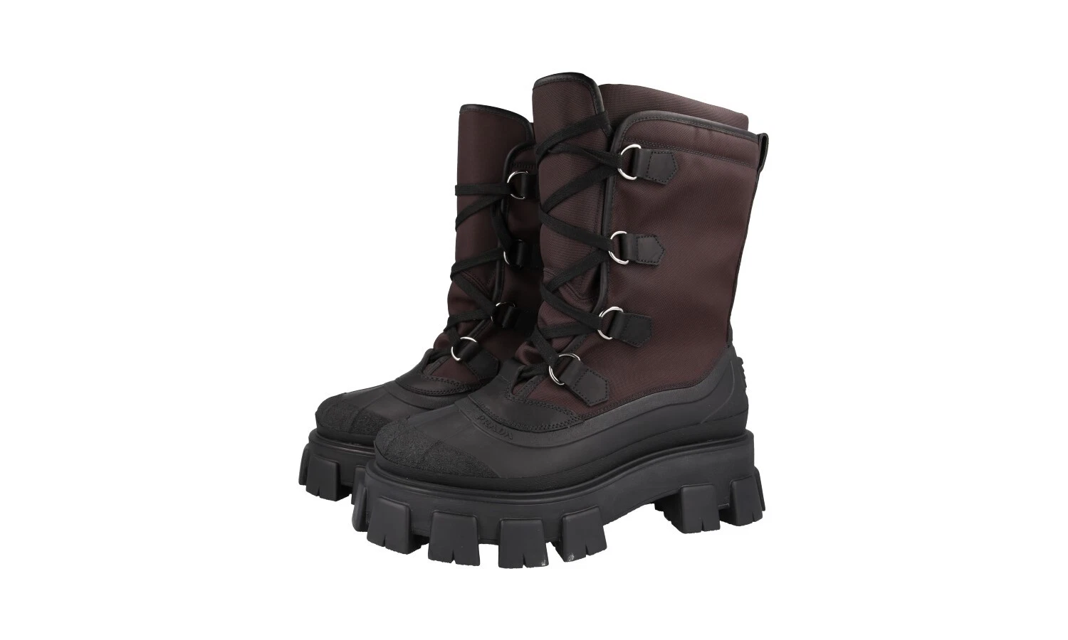 PRADA Monolith Shearling FUR Winter Snow Boots Brown Black NEW - US 12 EU 45