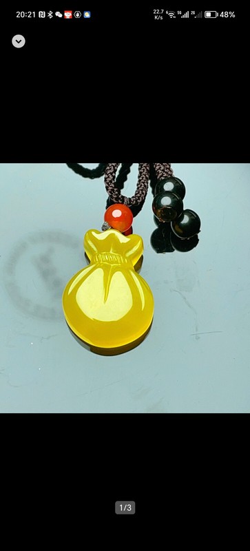 CERTIFIED NEW*RARE*GORGEOUS YELLOW CARNELIAN JADE稀有天然玛瑙黄玉钱袋子吊坠MONEY BAG NECKLACE