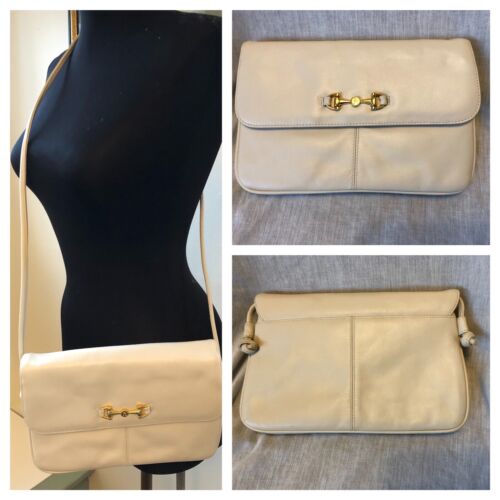 Vintage 70s Etienne Aigner Leather Cream Cross-body Clutch Bag 10 x 6.25 x 0.34"