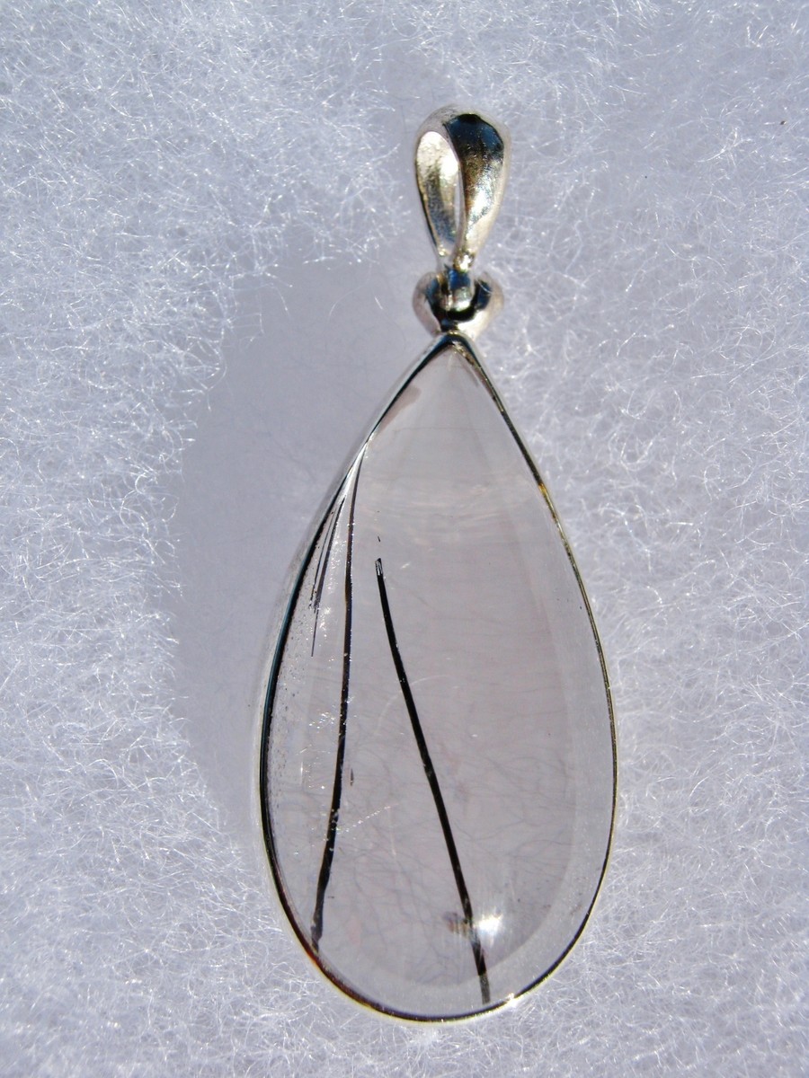 55 BLACK TOURMALINE QUARTZ CRYSTAL 925 STERLING SILVER PENDANT JEW 38