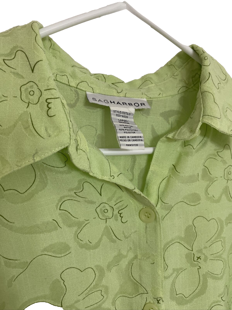 トップス SAGHARBOR flower pattern shirt Sag Harbor Shirt Womens 12 Floral SHEER Short Sleeve Button