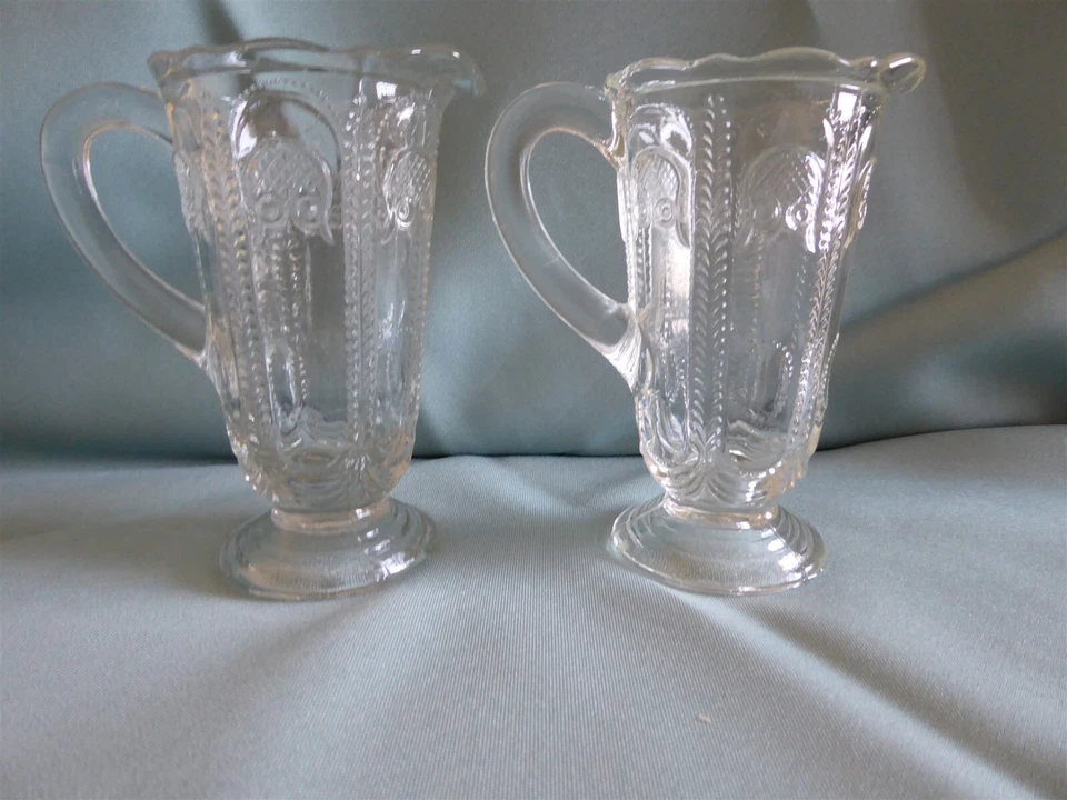 Vintage Depression Glass Crown Crystal Jugs Owl and Feather Design - 3 Available - image 2 of 4