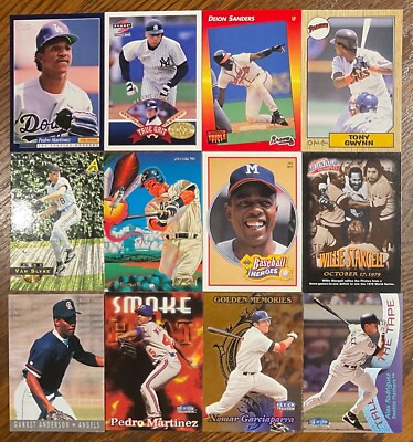 12 BASEBALL CARD LOT JETER..BAGWELL..SANDERS..GWYNN..RODRIGUEZ..AARON..MARTINEZ.