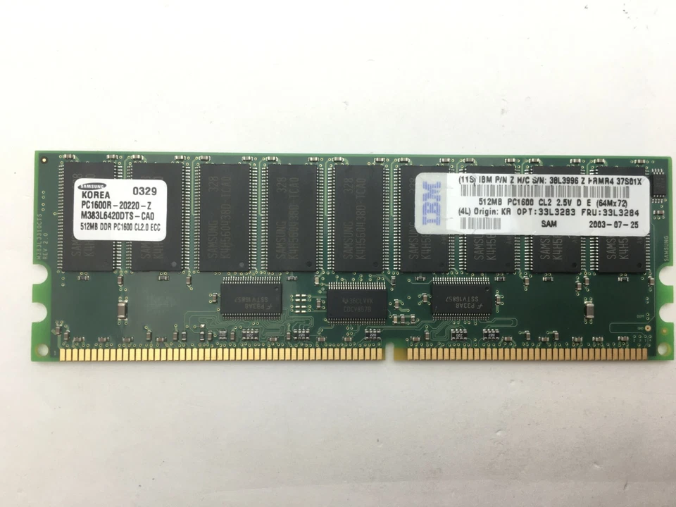 IBM 33L3283 ECC DIMM Memory upgrade 512MB PC1600 CL2 ECC DDR SDRAM RDIMM - Image 2 of 2