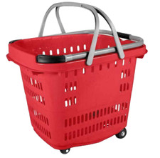 CARRELLO SPESA TROLLEY CESTA Supermercato MARKET 4 Ruote RED 50LT ROBUSTO P30kg