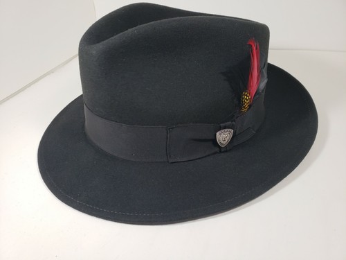DOBBS STRAND II BLACK WOOL FEDORA HAT 
