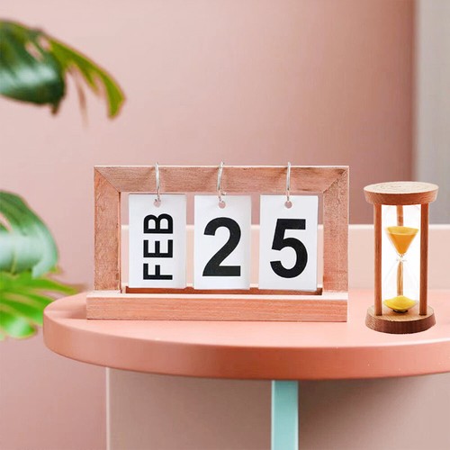 Blocco scrivania in legno vintage calendario perpetuo, piastrelle di legno mese, data e giorno - Foto 5 di 8