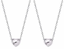 A Pair of 16" 2" Silver Plated Mother Daughter Puff Heart Pendant Necklaces NIB