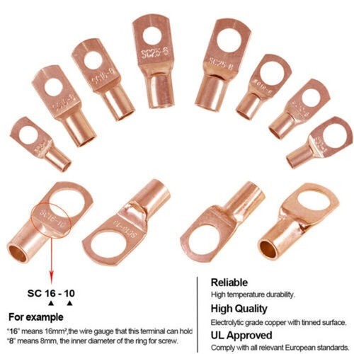 140PCS Copper Lugs Ring Terminals Bare Battery Welding Crimp Wire Connectors Kit - Picture 4 of 14