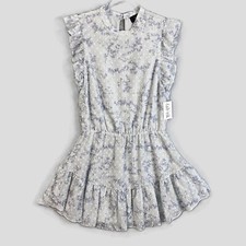 Fabrik Mini Ruffle Detail Dress Size M Light Gray Flowers Lined NWT