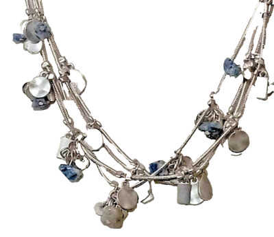Silver and Sodalite  Beaded and Charm Necklace  by Christopher & Banks  NWT 