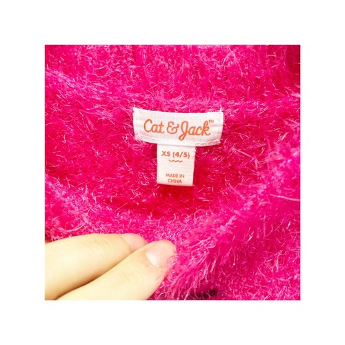 Cat & Jack Girls XS 4/5 Pink Fuzzy Cat Sweater Casual colorful - Picture 3 of 4