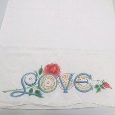 Vintage Love w/ Roses White Pillow Cover Open Ended Fabric 21" x 30"