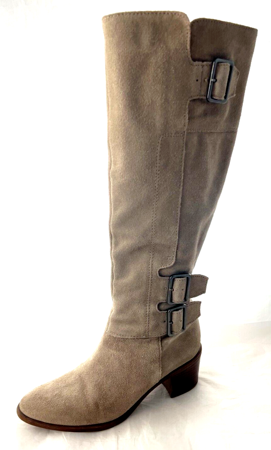 Franco Sarto Elate Mid Calf Boot Women 6.5M Beige Tan Suede Leather Buckle Strap