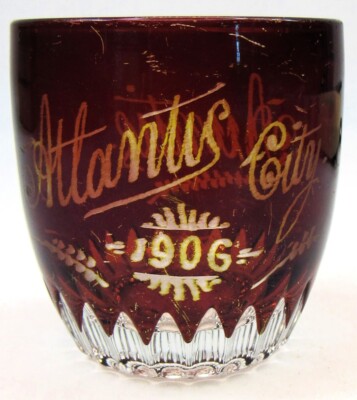 1906 Atlantic City Boardwalk Ruby Flash Cut Glass Toothpick Auntie NJ Shore