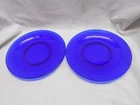 2 vintage cobal blue glass dinner / salad / lunch plates 8"