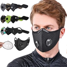 Face Mask Cover Breathing Valves Reusable Cycling Outdoor w/Active Carbon Filter
