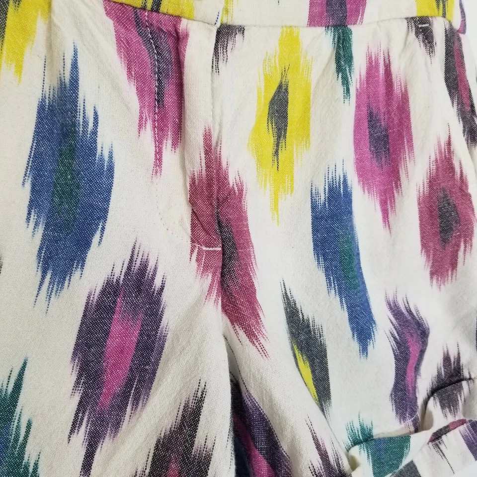 Pantalones Cortos J Crew Amarillo Rosa Azul Acuarela Ikat Algodón Lino Tiro Medio 4" Talla 8 Foto 3 de 4