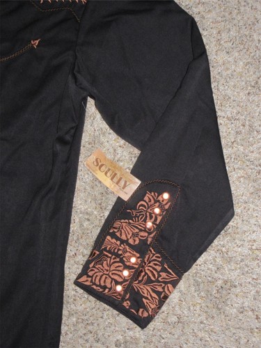 NWT Scully Western Gunfighter Shirt XL Black Copper Embroidered Pearl Snap - Picture 7 of 9