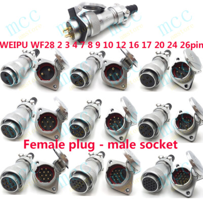 WEIPU WF28 2-26Pin Waterproof Aviation Bulkhead 2-Hole Circular IP67 Plug Socket