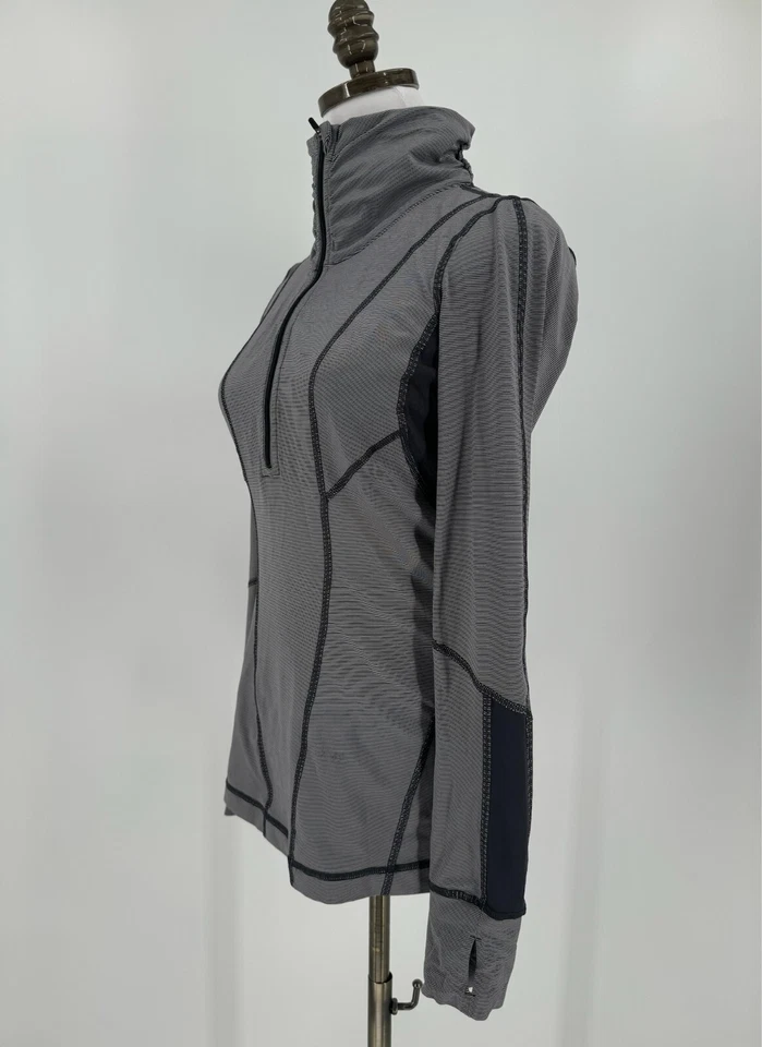Chaqueta Lululemon Mujer Gris Rayas 1/2 Cremallera Cuello Simulado Talla 6 Foto 2 de 4