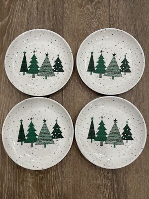 Set 4 Balsam & Fir 8'' Plates Melamine Christmas Tree Salad Dessert Plate Trees