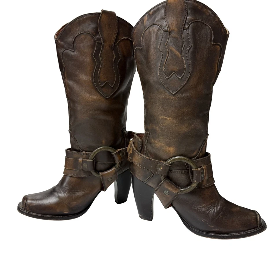 Justin Dark WHISKEY Marrón Puntera Cuadrada Vaquero Western MoTo ARNÉS Botas de Motociclista 6.5 Foto 4 de 4