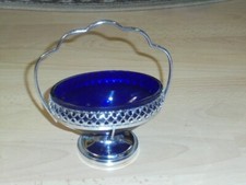 RARIT&Auml;T Schale blaues Glas oval in filigraner Halterung Korb Silber 13x17cm
