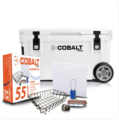New Blue Coolers Cobalt 55 Quart Roto-Molded Super Cooler Starter Bundle - Promo