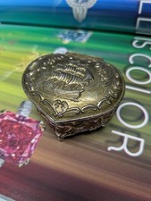 Vintage Silver Tone Trinket Jewelry Box Hinged Red Velvet Lined Nautical  JAPAN