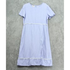 Vintage Talbots Dress Women 16 Linen Midi Faux Wrap Office Modest Career Blue