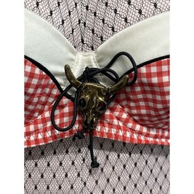 Agent Provocateur Red White Gingham Check Bull Skull Halter Bikini Swim Bra 32B