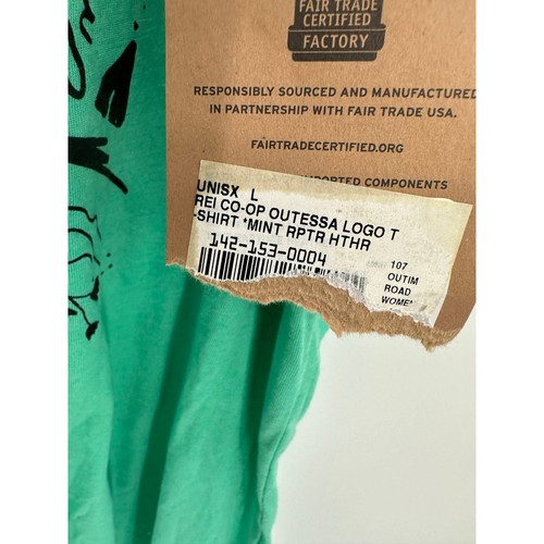 REI T-Shirt Men LARGE NWT Green Outessa Logo Short Sleeve Graphic Crew Neck - Picture 5 of 6