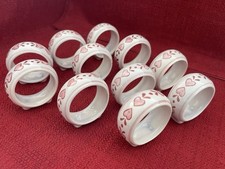(11) Vintage COUNTRY HEARTS Ceramic Footed Napkin Rings Pink And White Qty 11