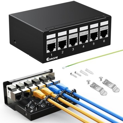 6-Port CAT6A Shielded Keystone Patch Panel Network for Home Office 1U