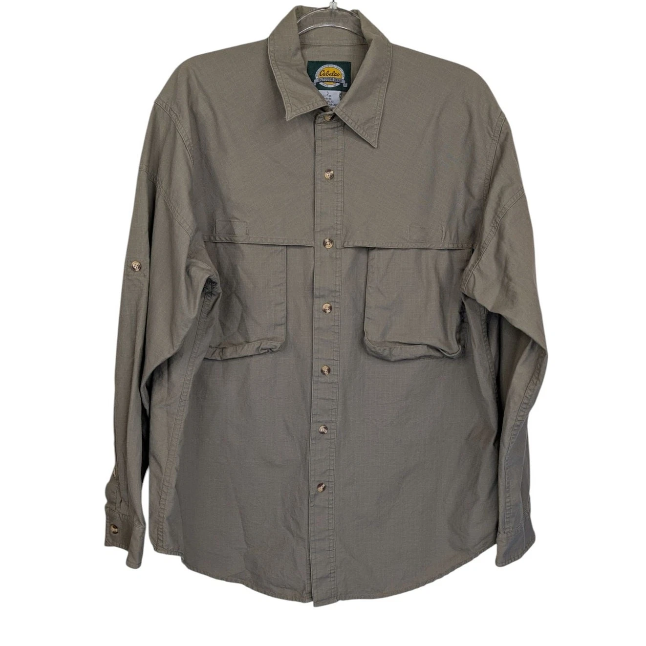 Cabelas Outdoor Gear Large Shirt Mens Green Button Up Long Sleeve Fishing Hiking