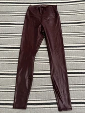 Alo Yoga Airbrush High Rise Faux Leather Dark Burgundy Leggings Small