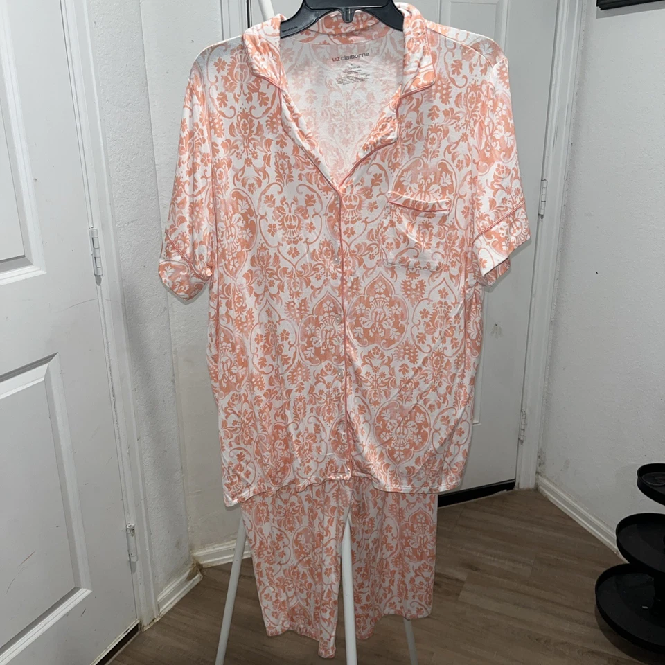 Liz Claiborne 2 Piezas Poliéster Spandex Ropa de Salón Capri Set PJ Plus Talla Lg Foto 2 de 4