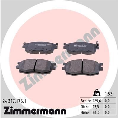 Zimmermann Bremsbelagsatz, Scheibenbremse 24317.175.1 FüR Kia Hyundai-image