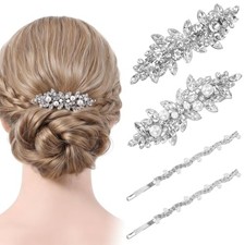 4PCS Silver Rhinestone Hair Clips, Elegant Wedding Hair Accessories for Bride,